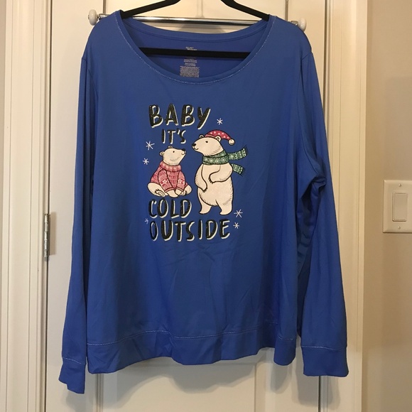 Cute Secret Treasures long sleeved blue crewneck polar bear top (2X) - Picture 1 of 12